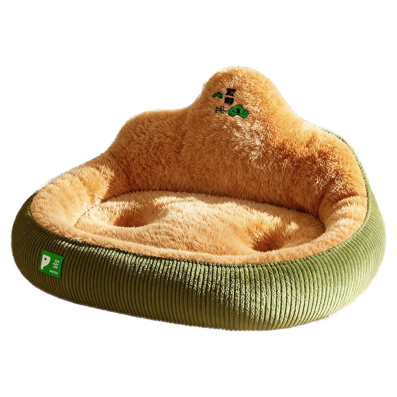 Lit pour animaux de compagnie avec dossier en forme d'arbre à argent, tapis chaud pour chien et chat, style canapé, décoration confortable automne-hiver_voghion.com