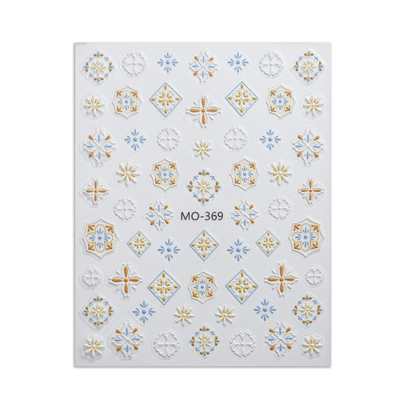 Nueva artesanía Bohemia 5D pegatinas de uñas tridimensionales pintura de bricolaje pegatinas de uñas en relieve de estilo étnico con pegamento trasero