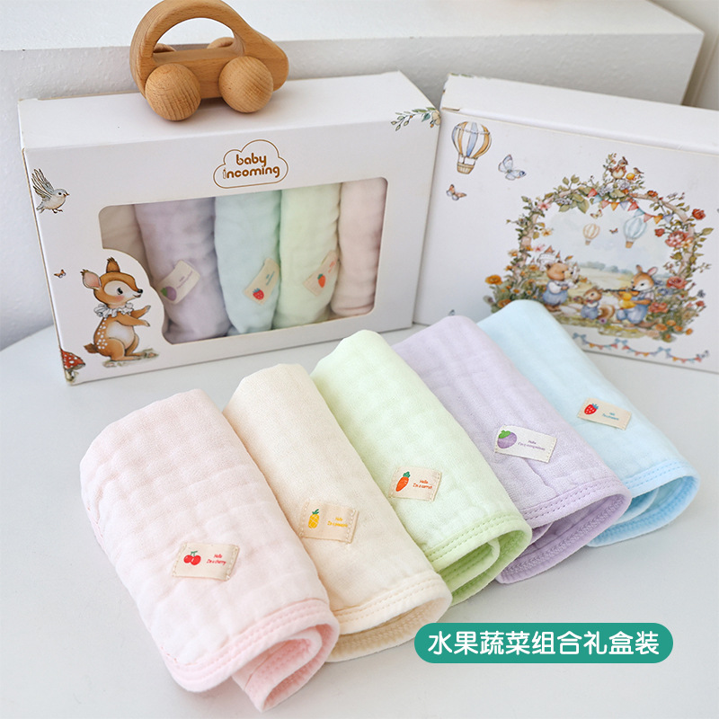 [선물박스] 정사각형 수건 28*28cm 5장 (과일과 야채 조합)