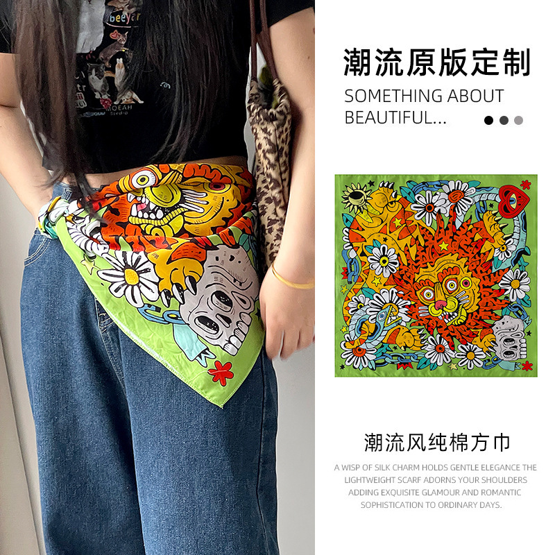 Fashionable and trendy sweet and cool silk scarf, 55% cotton square scarf, headscarf, neck scarf, women's accessory for tying bags, hair, and waist Fashionable and trendy sweet and cool silk scarf, 55% cotton square scarf, headscarf, neck scarf, women's accessory for tying bags, hair, and waist
