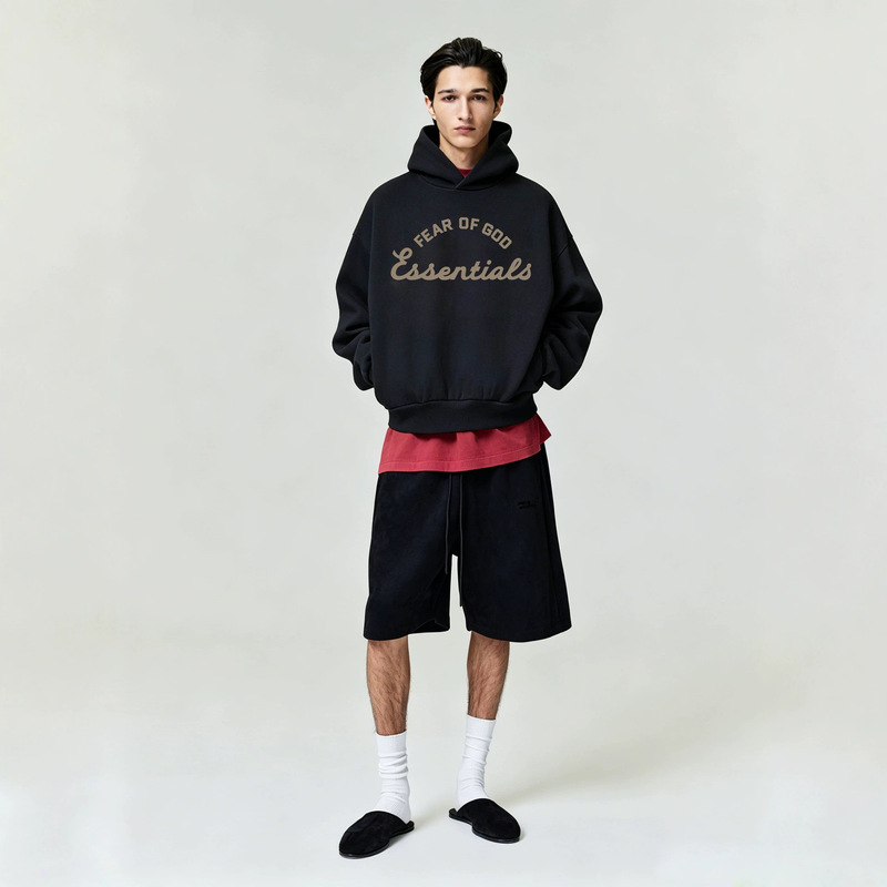 ESSENTIALS American niche trendy brand autumn and winter fleece-lined loose casual hooded sweatshirt for men and women, couple style ESSENTIALS American niche trendy brand autumn and winter fleece-lined loose casual hooded sweatshirt for men and women, couple style