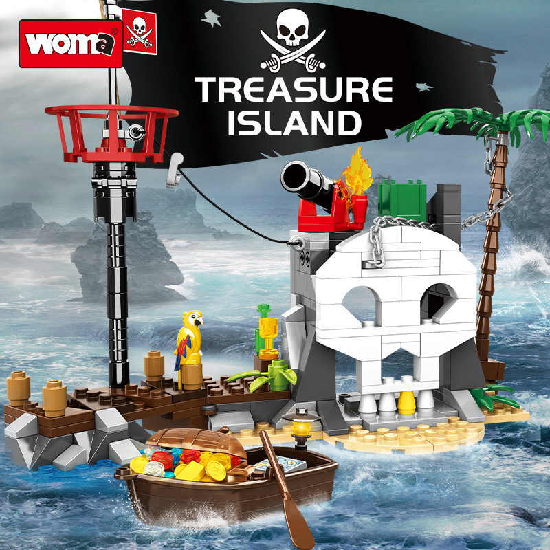 Cross-border popular woma building blocks pirate ship sailing castle toy model children assembled small particle desktop ornaments Cross-border popular woma building blocks pirate ship sailing castle toy model children assembled small particle desktop ornaments
