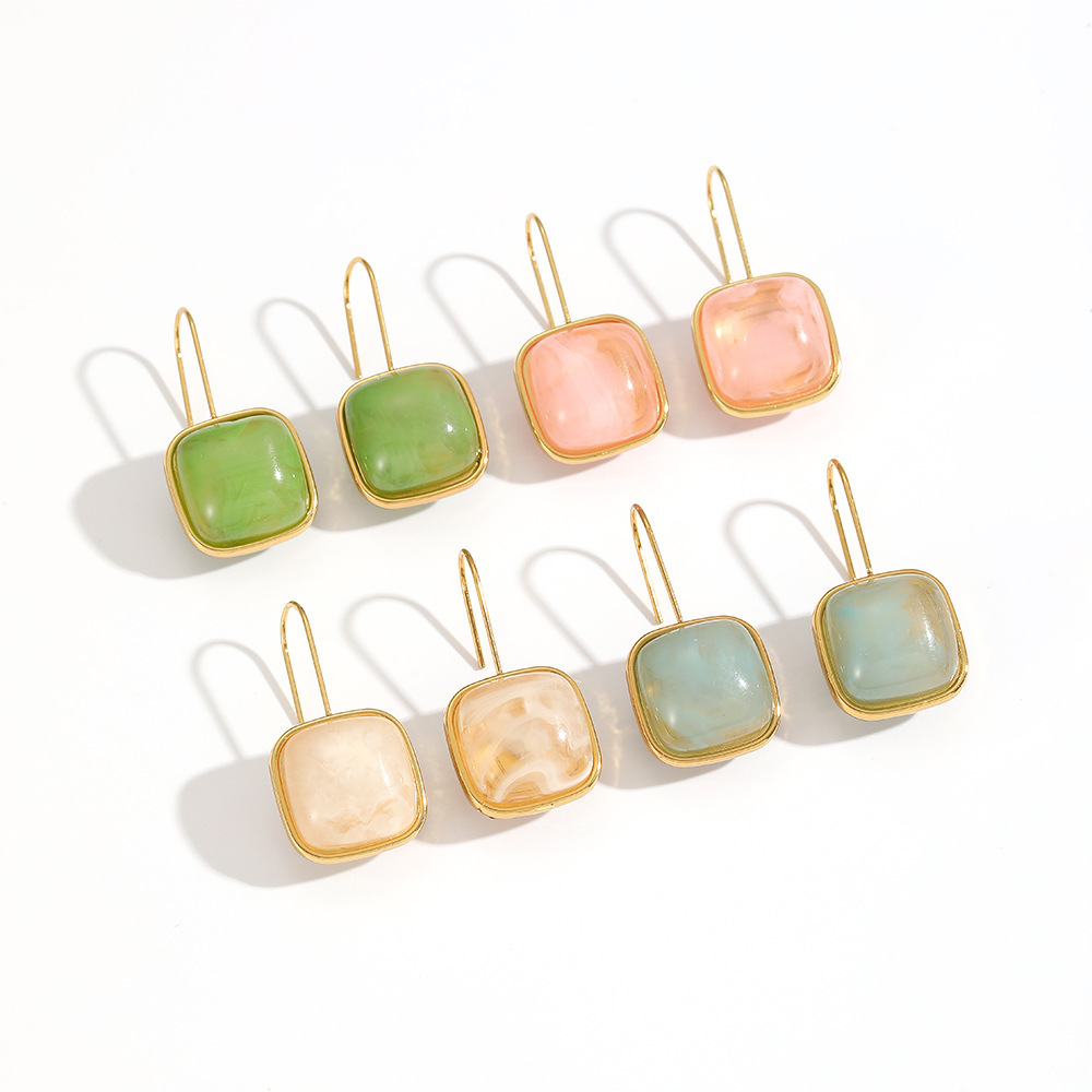 Pendientes de gancho de oreja de estilo retro fresco personalizado Pendientes de acero inoxidable de jade de imitación de alta calidad temperamento de moda femenina image 4