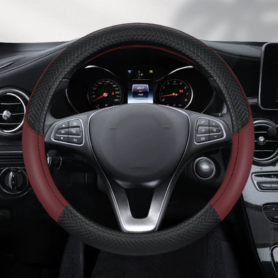 Steering wheel cover – Factory direct sales of the new - embossed-black-wine-red-round-38cm