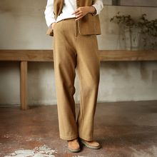 棉麻女装冬季新款加绒裤子女国风复古高腰显瘦加厚苎麻棉休闲裤