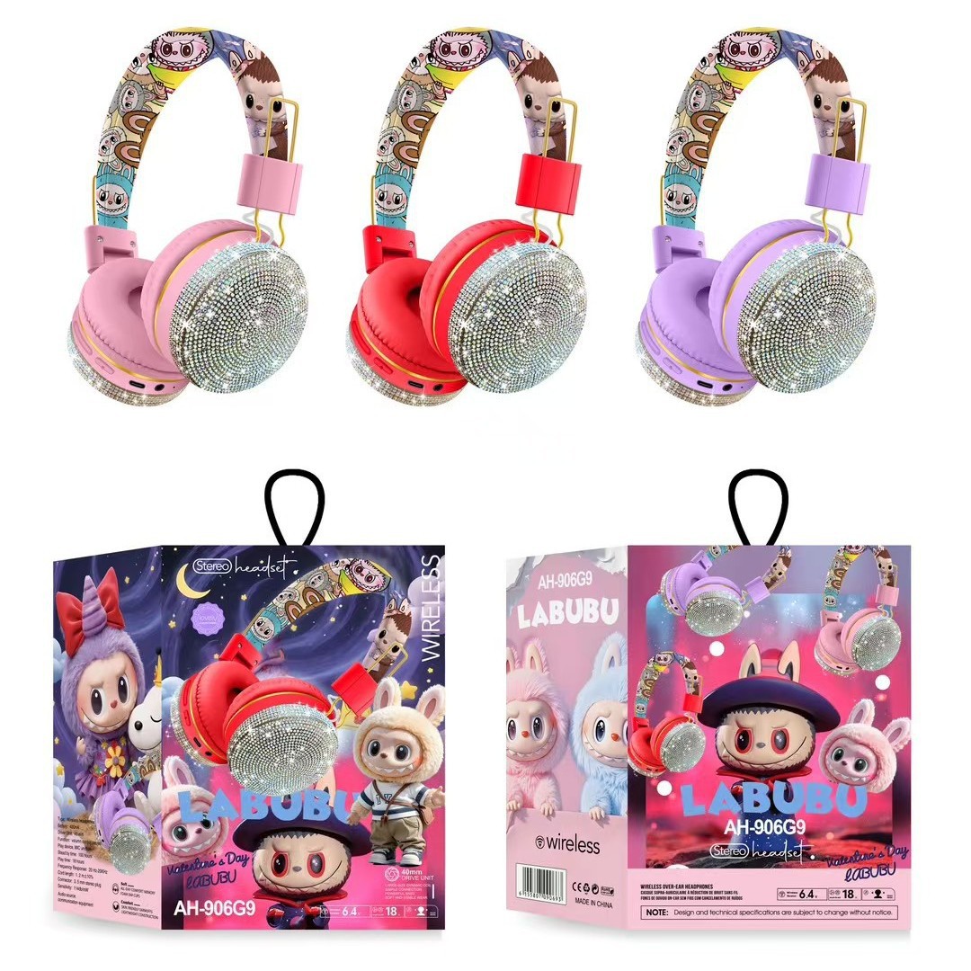 auriculares bluetooth con dibujos animados perforados auriculares de larga duración en espera plegables estéreo bajo pesado AH - 906G9 image 5