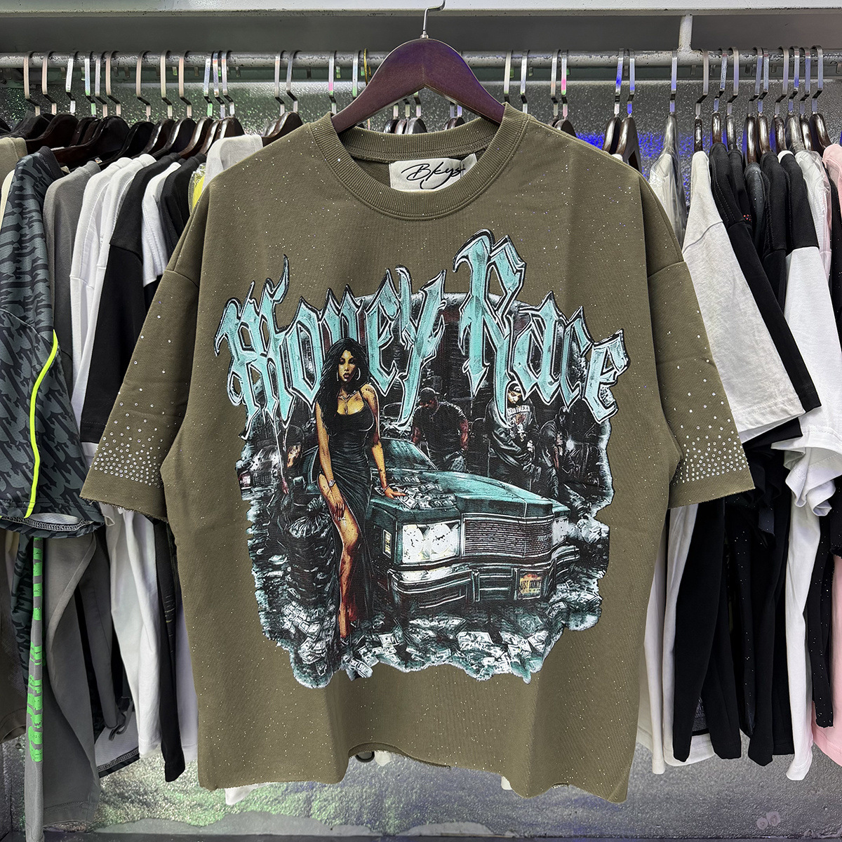 Transfronterizo nueva venta en caliente BKS camiseta de manga corta extraña esqueleto retro lavado de agua caliente perforación en caliente para hombres y mujeres de moda en stock lotes
