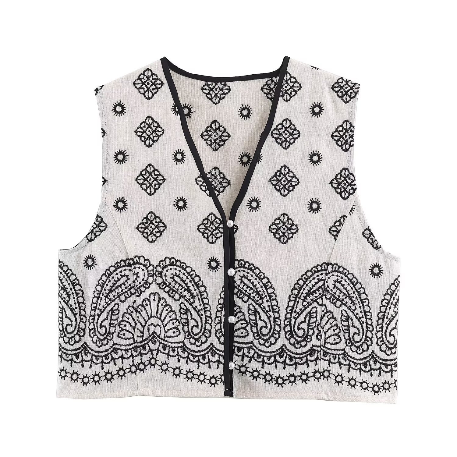 Myst & Za ropa de mujer 2026 primavera nueva moda casual versátil estilo nacional bordado industria pesada chaleco de cuello en v chaleco image 1