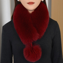 围巾仿狐狸毛围巾新款带毛球围脖冬季保暖毛领子加厚磁石吸附围脖
