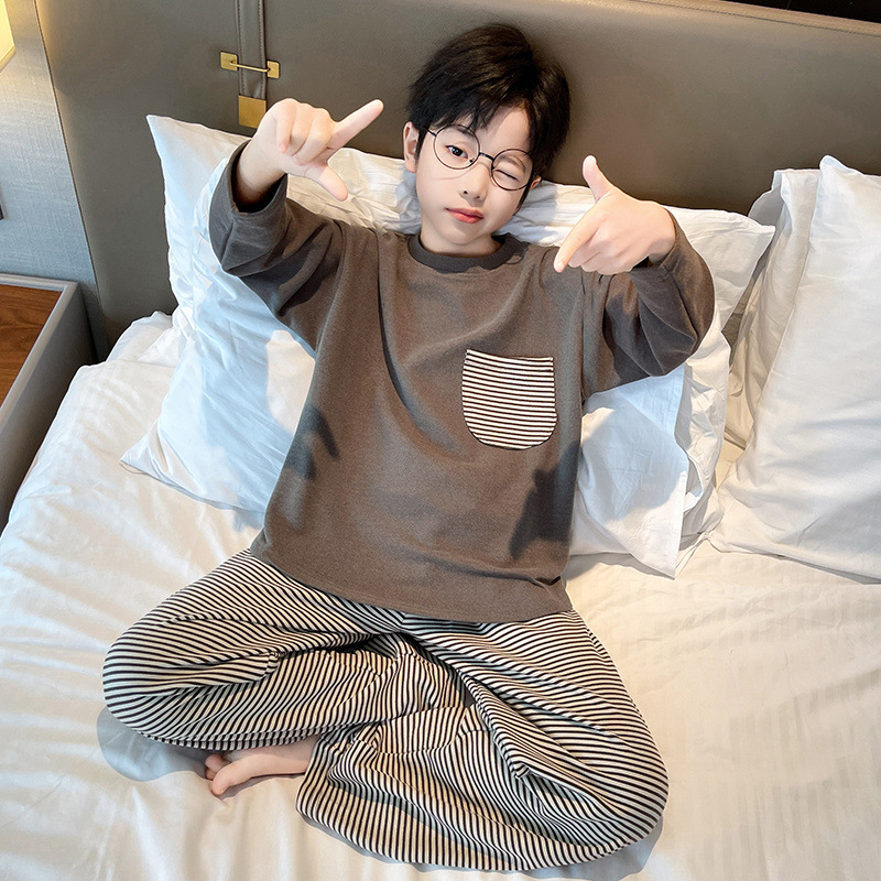 Children's Pajamas Spring and Autumn Set Boys' Spring German Velvet Loungewear 2026 New Style for Older Boys Autumn Wear