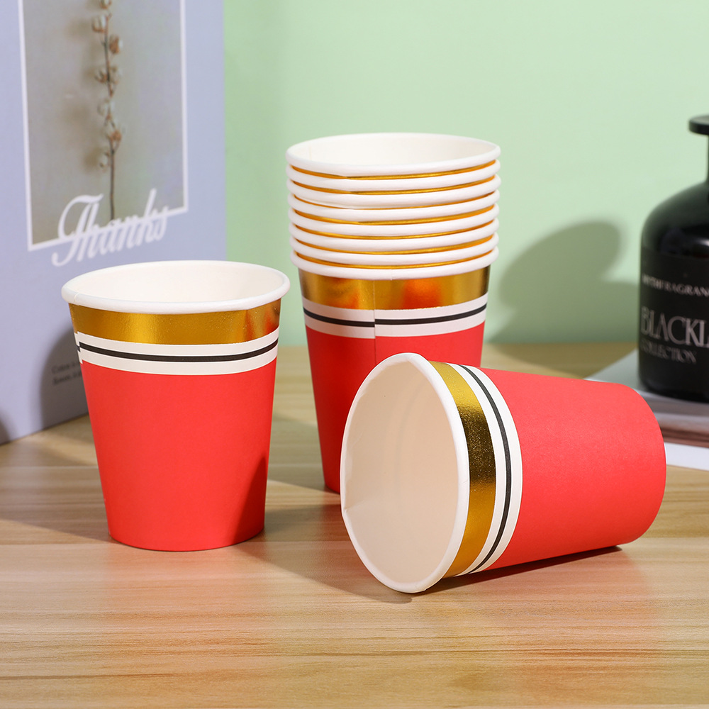 Multicolor de alto valor de color espesado oro comercial taza desechable fiesta de cumpleaños taza desechable colorida