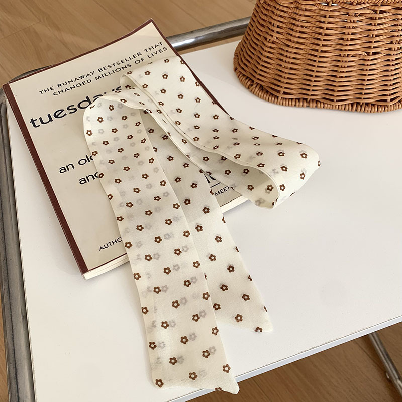 Bufanda de seda, banda larga, sensación de alto nivel, bufanda de lunares pequeños, decoración de cinta de doble capa, banda para el cabello estrecha, bolsa de atar drapeado, cinturón de cinta