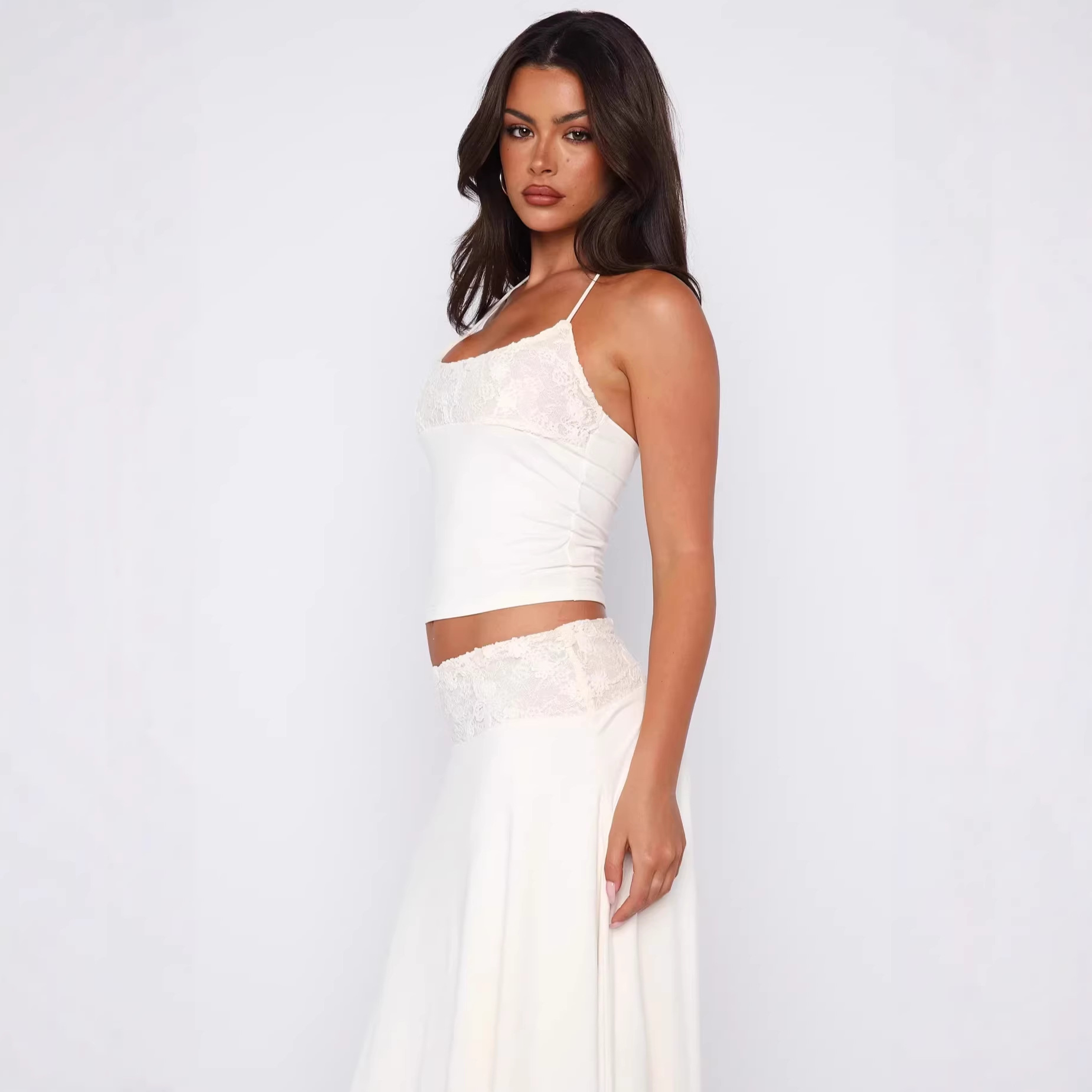 European And American Temperament Elegant Lace Small Suspender Top Mesh Lace Short Skirt Skirt Set_ecoleips.com