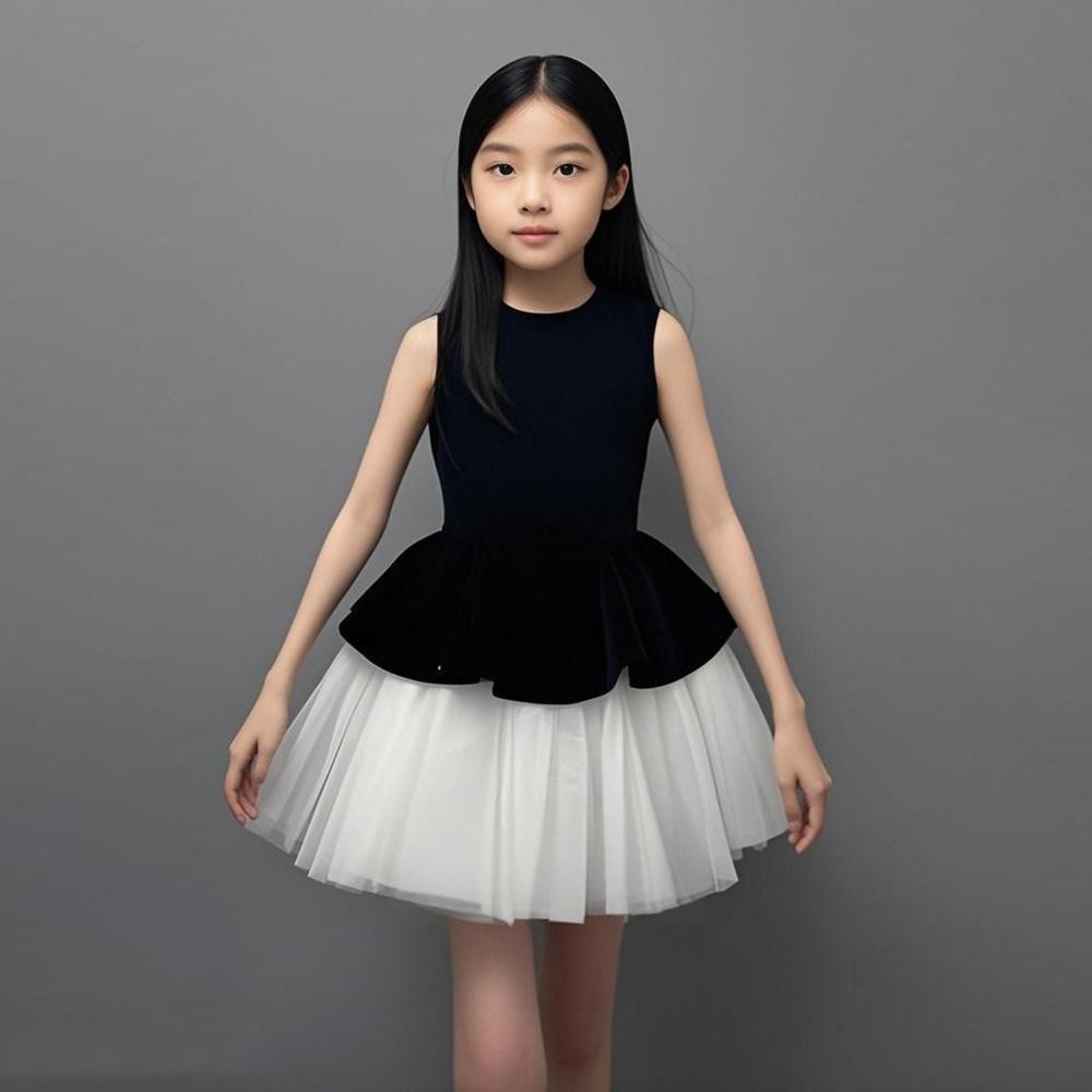Elegant Black & White Sleeveless Dress For Girls - Princess-Style Party Gown For Birthday, Violin Recital, And Host Events_voghion.com