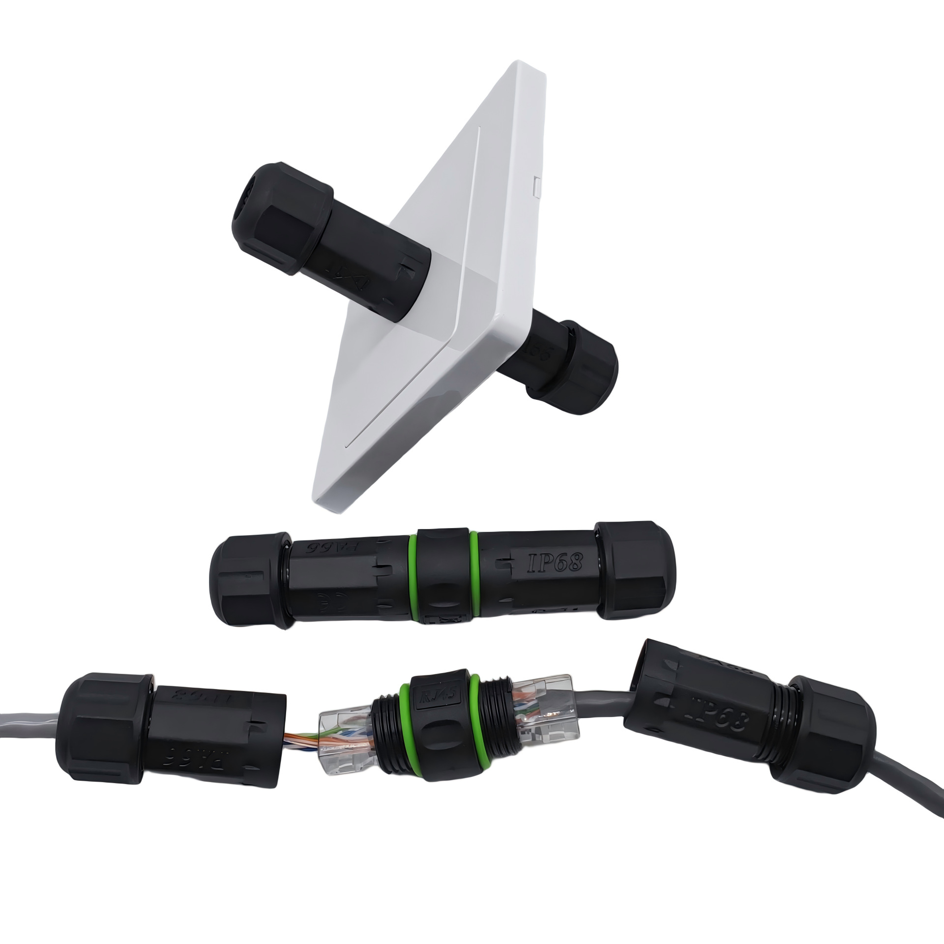 IP68��ҵ��ˮǧ���������߶Խ�ֱͨrj45ת��ͷ������POE�ӳ���