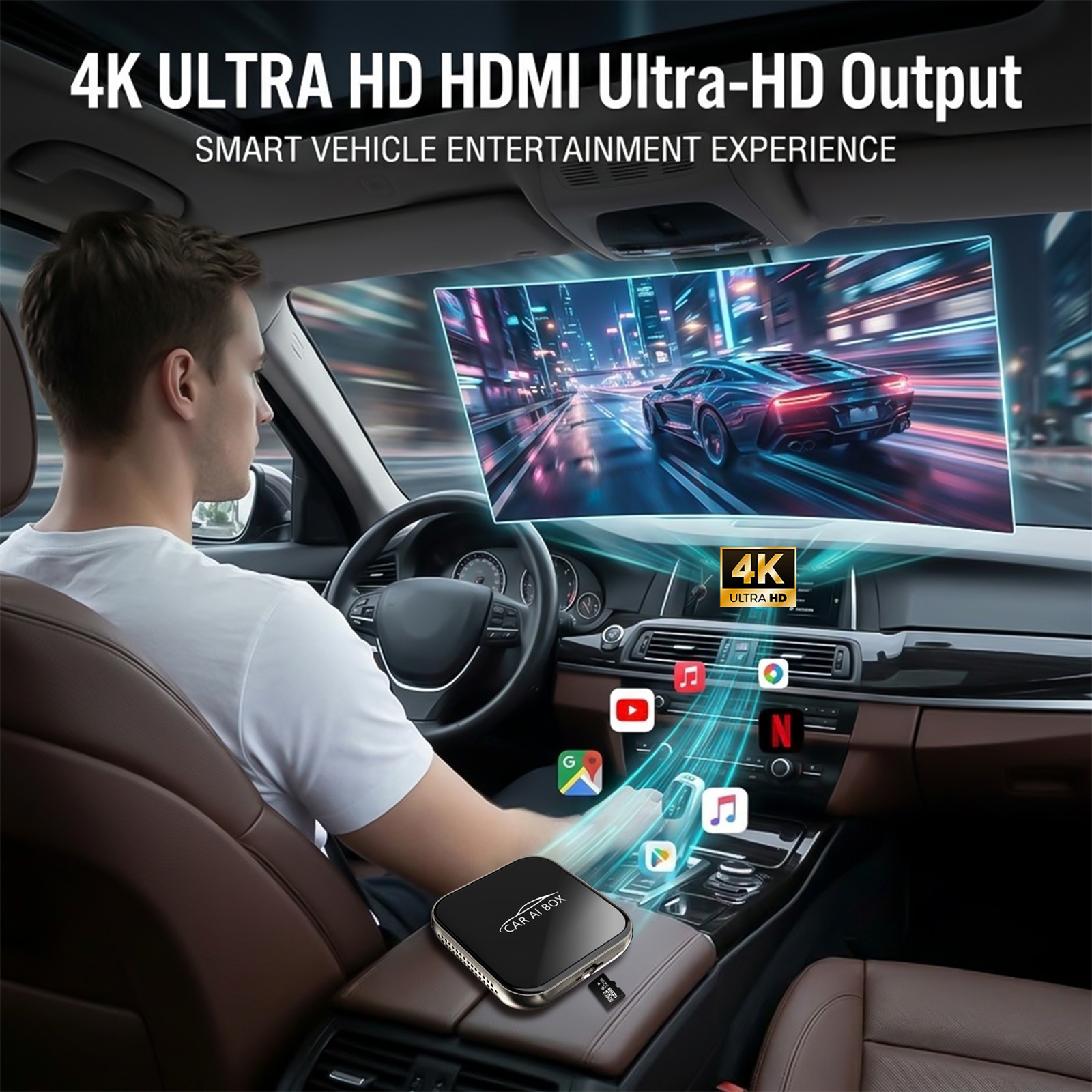 Four-in-one car wireless CarPlay box, wired to wireless, Android and Apple screen mirroring and interconnection module