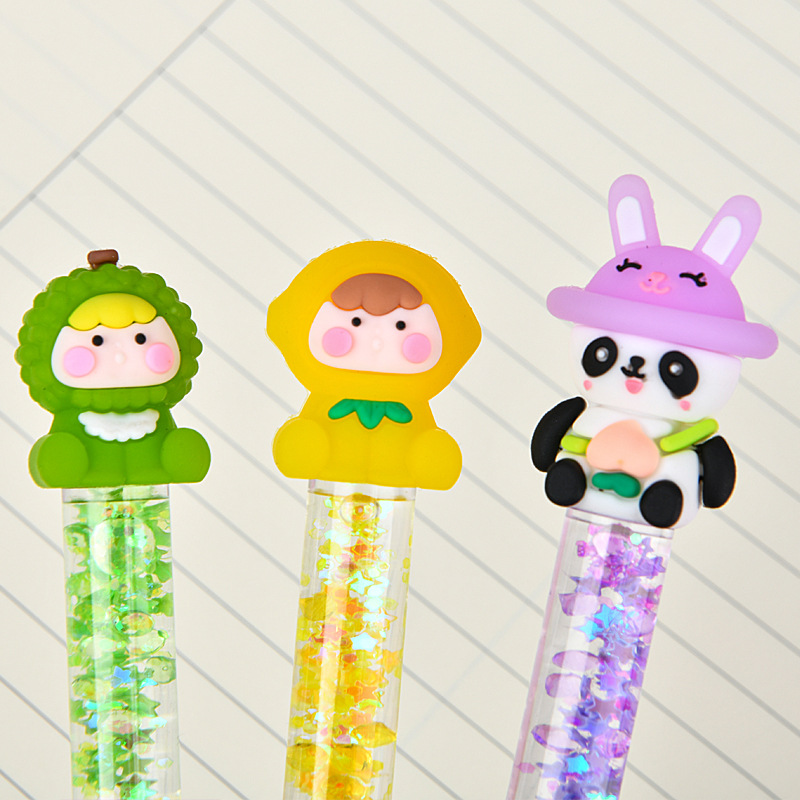 Caricatura creativa arena flotante bolígrafo de cuatro colores lindos estudiantes regalo herramientas de escritura bolígrafo de color al por mayor