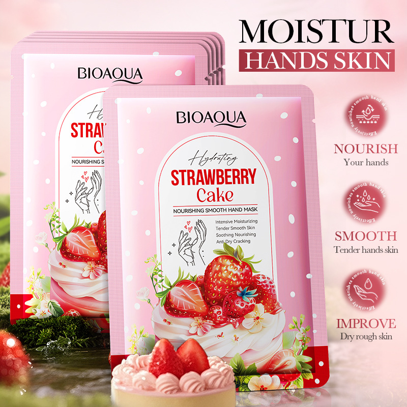 BIOAOUA Strawberry Cake Maschera mani nutriente e liscia 40 ml/paio Maschera mani autunno e inverno_voghion.com