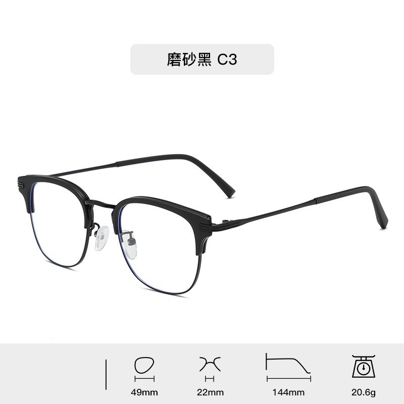 Moda de metal para hombres marcos de gafas comerciales lujosos anti-luz azul gafas de miopía TR90 con espejos de luz