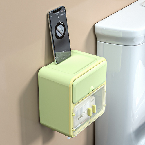 Wall-mounted tissue box without punching, bathroom light luxury transparent storage rack, household storage box, simple paper box, plastic box