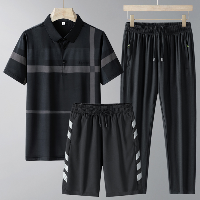 Papá traje deportivo de verano para hombre seda de hielo POLO camiseta de solapa transpirable de secado rápido traje de tres piezas de ropa casual de mediana edad y ancianos image 8