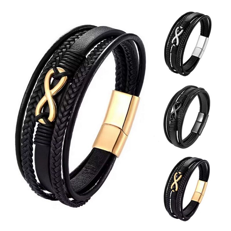 High Quality Leather Bracelet Multi-Layer Braided Infinity Symbol 8 Pendant Bangles for Men Fashion Jewelry Gifts Wholesale High Quality Leather Bracelet Multi-Layer Braided Infinity Symbol 8 Pendant Bangles for Men Fashion Jewelry Gifts Wholesale
