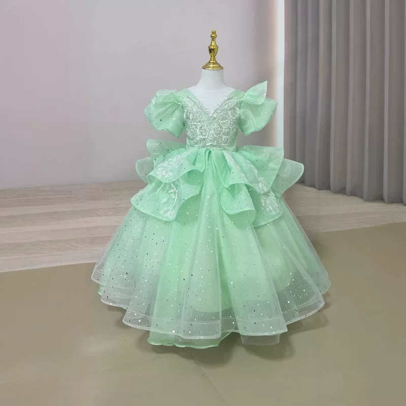 Green small princess costume, children's wedding dress, piano performance costume, new collection