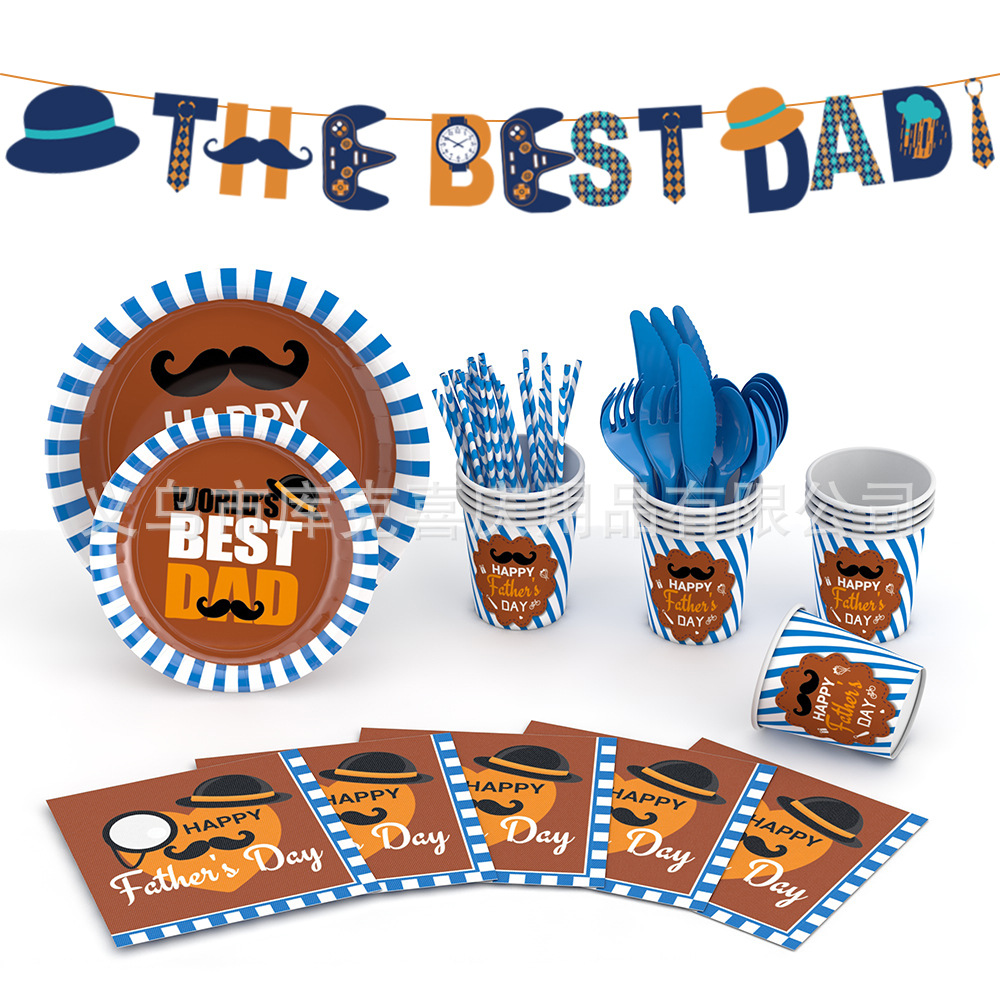 Cross-Border Nuevo Día del Padre tema Fiesta placa traje vacaciones bendición plato de papel desechable taza de papel tire bandera Decoración