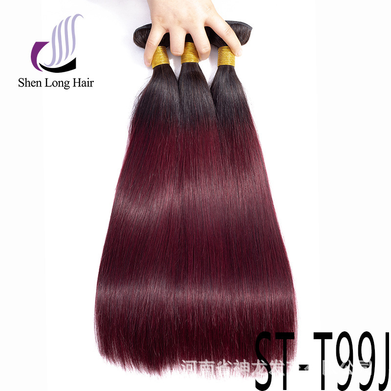Dragon European and American wig Brazilian hair human hairT1B/99J# gradient T color straight hair curtain