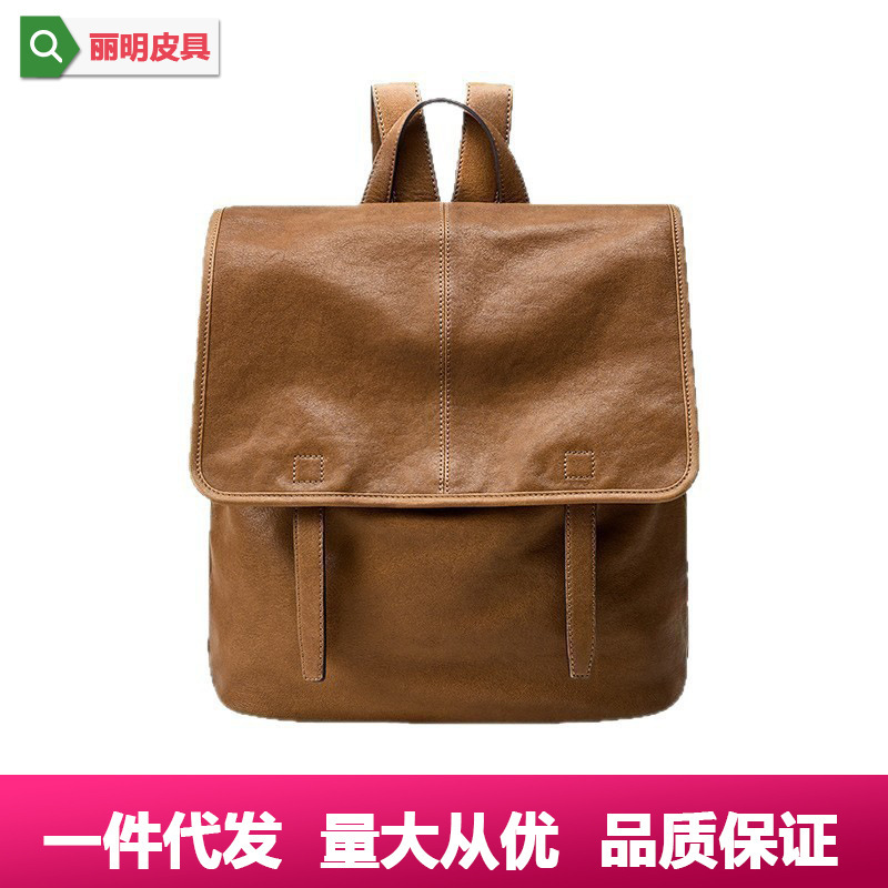 Qiu. Zhenxinshi Series Vertical Style Backpack Made of Vegetable-Tanned Sheepskin, Versatile for Commuting, Large Capacity, Unisex Casual Backpack