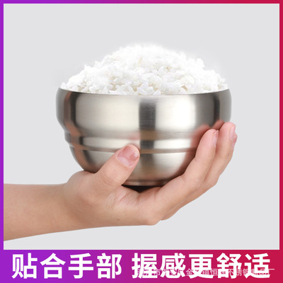 韩式304不锈钢碗 食品级双层加厚儿童隔热碗家用米饭碗拉面碗汤碗|ru