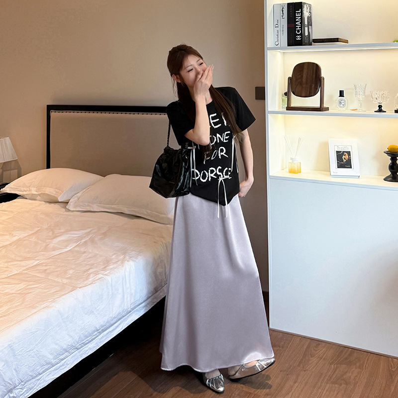 Xiaohongshu's Popular Satin Acetate A-Line Fishtail Skirt for Women in Summer High-Waisted and Slimming Look Mid-Length Skirt