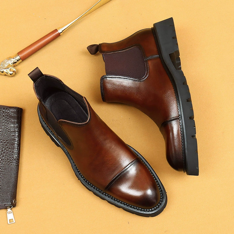 [VIP исключительно] три шарнира высокие кожаные туфли мужской кожаный кожаный внутренний бизнес с заостренными сапоги Челси