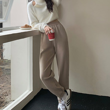 束脚裤女秋冬季休闲长裤高腰插口袋橡筋直筒裤日系女士显瘦垂感裤