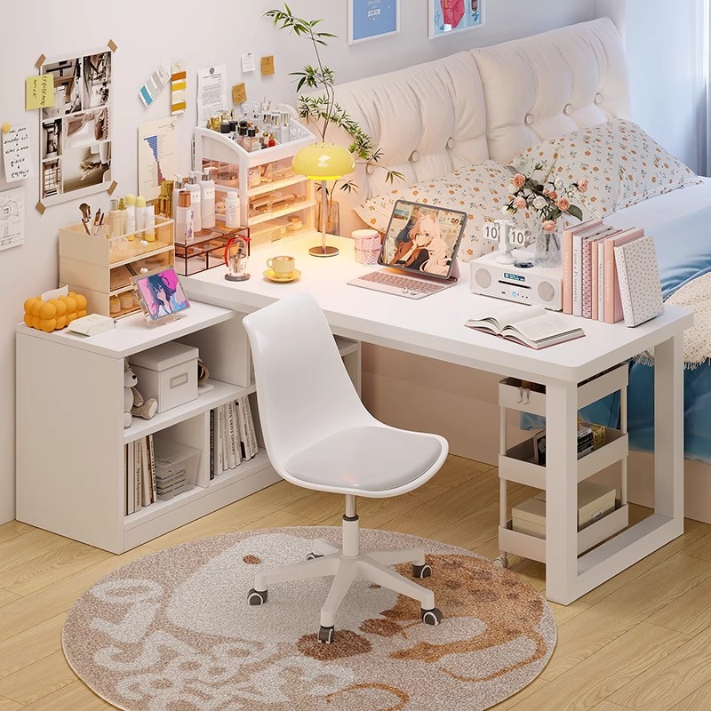Corner Desk Home Study Table Cream Style Bedroom Girls Dressing Table Bookcase Integrated Table L-Shaped Computer Table