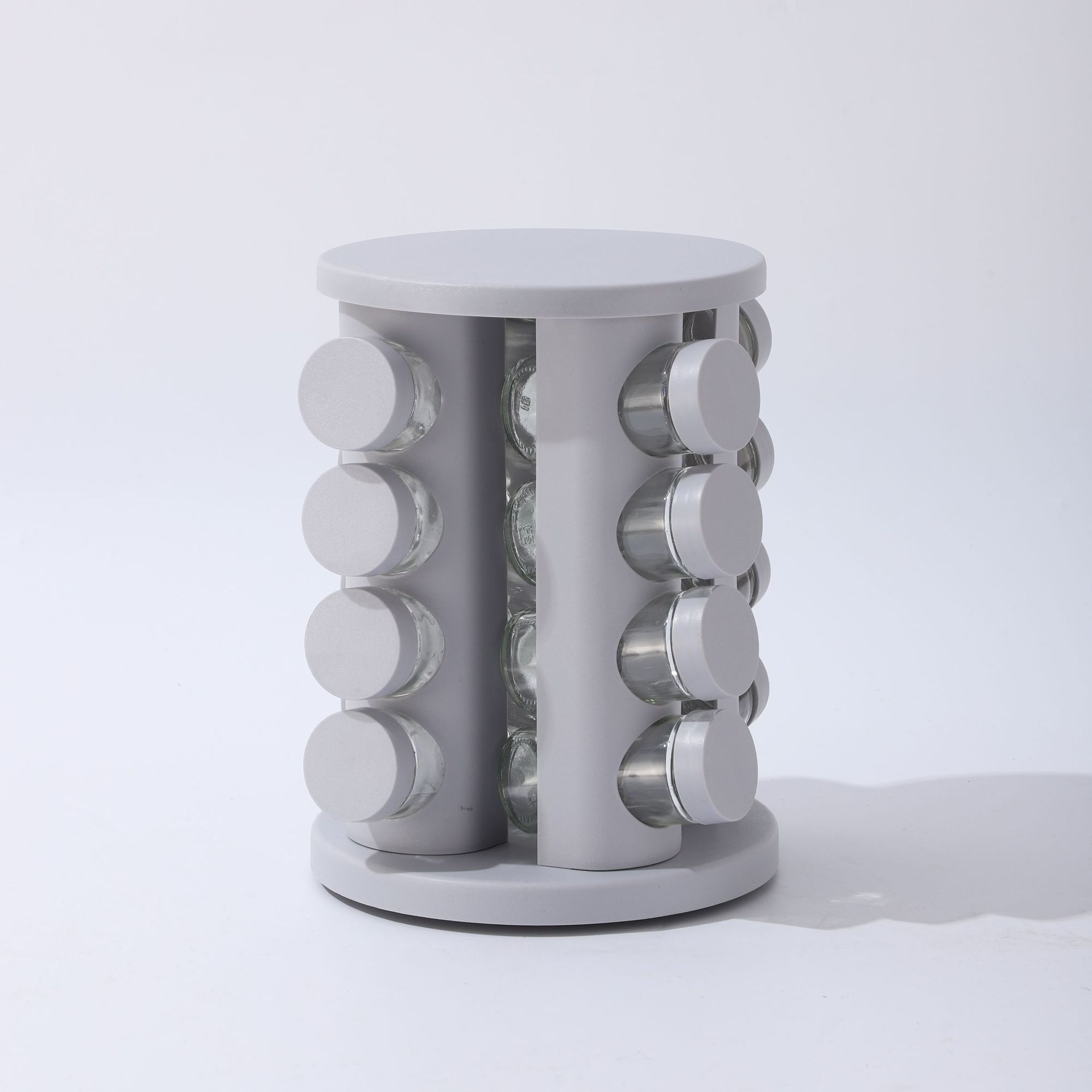 Estante de condimento giratorio de acero inoxidable Estante de condimento dorado de cocina para el hogar Estante de almacenamiento de tanque de condimento de especias de vidrio