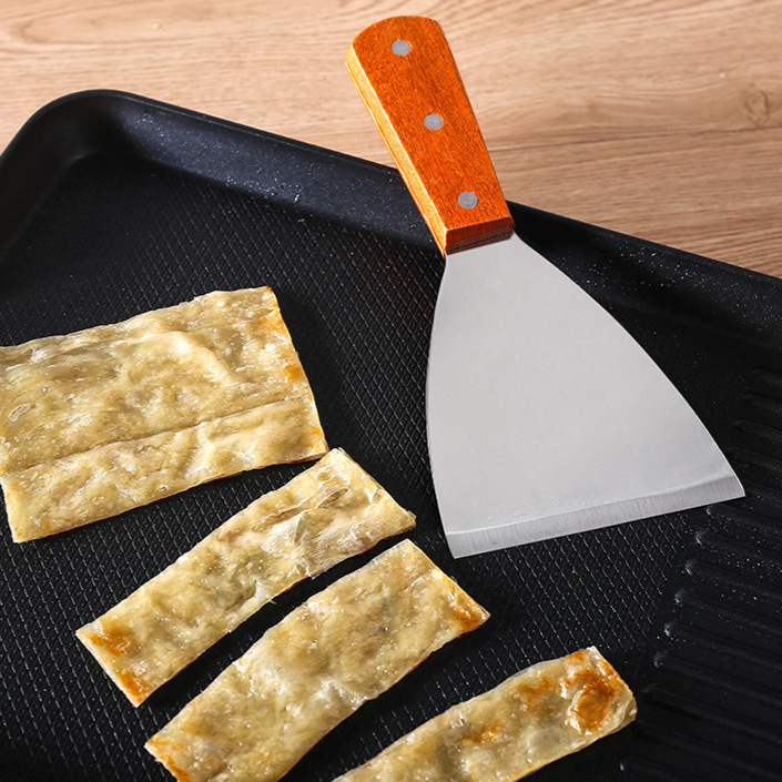 Triángulo de acero inoxidable teppanyaki pala de freír multiusos bistec pala de la torta de mano restaurante Teppanyaki herramientas de cocina