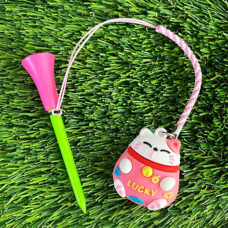 招财猫高尔夫球Tee 83mm塑料球钉 卡通图案挂饰GOLF TEE带绳防丢|undefined