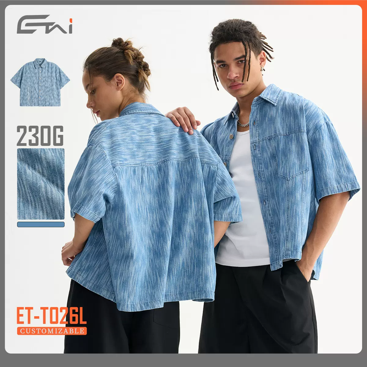 ETAI男装|复古潮牌做旧短袖衬衫男青少年街头风破缝拼接男士衬衫