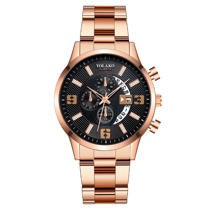 montre homme numérique à trois yeux avec calendrier tendance montre homme en acier inoxydable montre ceinture en acier_voghion.com