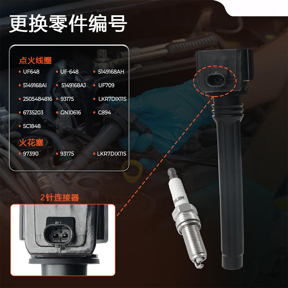 6-Piece Set of Ignition Coils and Iridium Spark Plugs UF648 97390 Suitable for Dodge Ram 3.6L V6