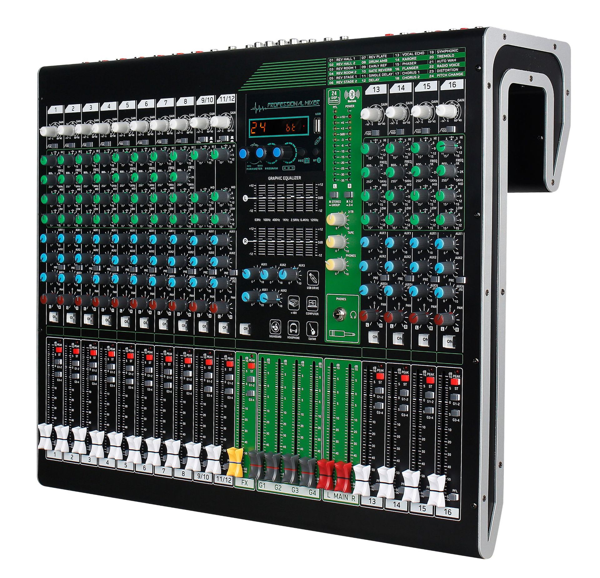 Mezclador profesional 12/16/24 carretera etapa banda rendimiento Conferencia pequeño USB portátil con Bluetooth Monitor DJ
