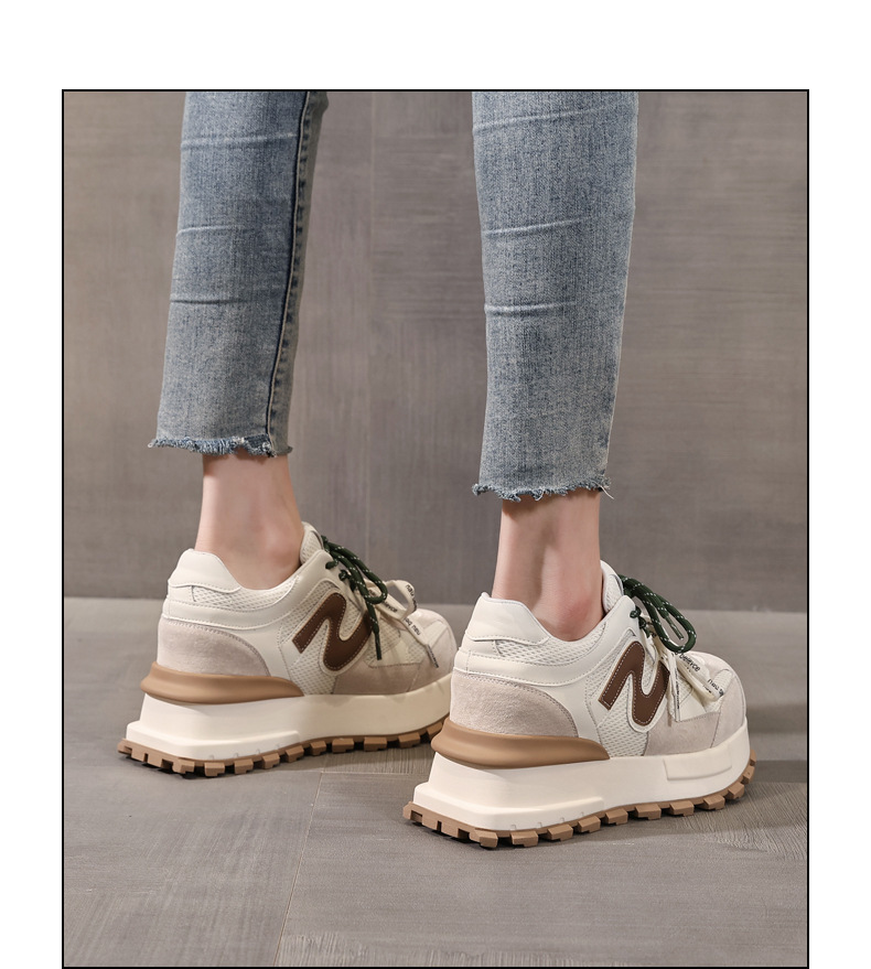 Giày sneaker nữ đế dày lưới thoáng khí phong cách daddy — màu be chi tiết 13