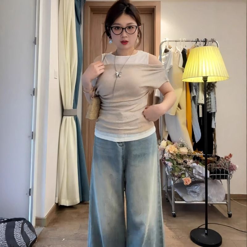 French Fake Two Pieces Short Sleeve Women