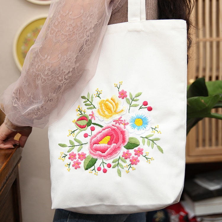 Bordado hecho a mano auto-bordado bolsa de material DIY bolsa de lona estudiante niños bolso de hombro principiante adulto Su bordado