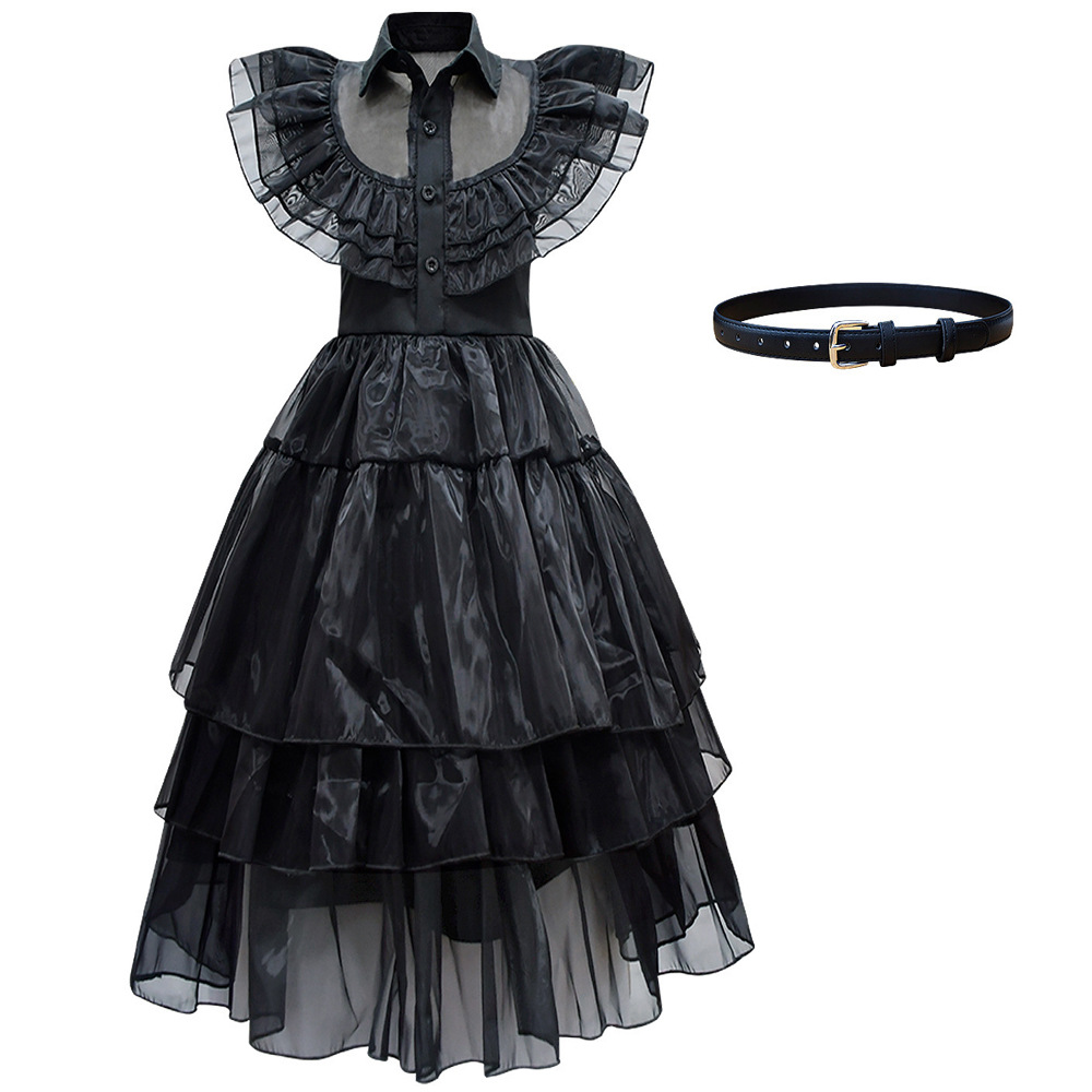 Adams cos ropa vestido de gasa Miércoles Adams negro vestido de gasa Adams Cosplay ropa en stock