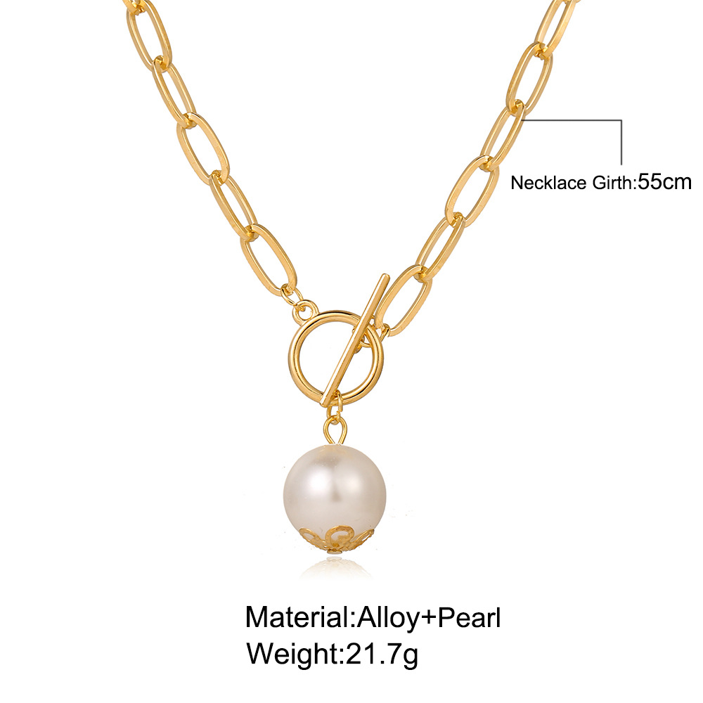 retro metal buckle imitation pearl pendant necklace