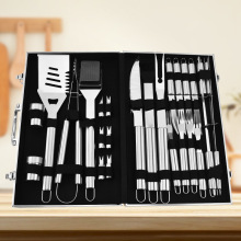 亚马逊不锈钢烤具烧烤工具铝箱26件套装bbq 户外烧烤用品烤叉烤炉