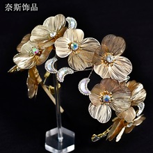 奈斯NS410跨境新款重工花卉发箍银杏叶金属镶钻个性舞会派对发卡