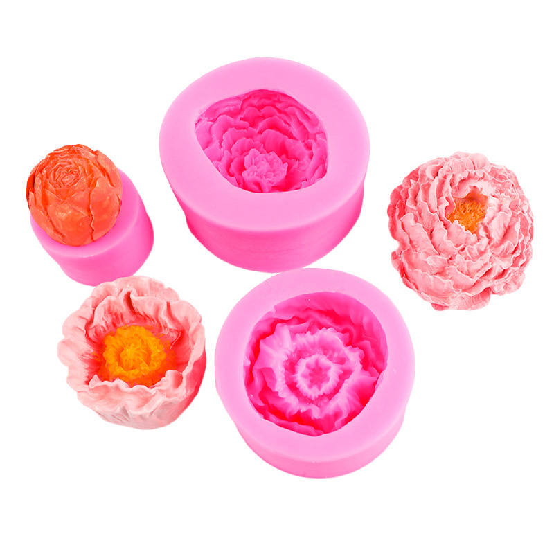 Tridimensional hibisco rosa peonía flor fondant silicona molde DIY yeso jabón epoxi decoración de la torta Decoración